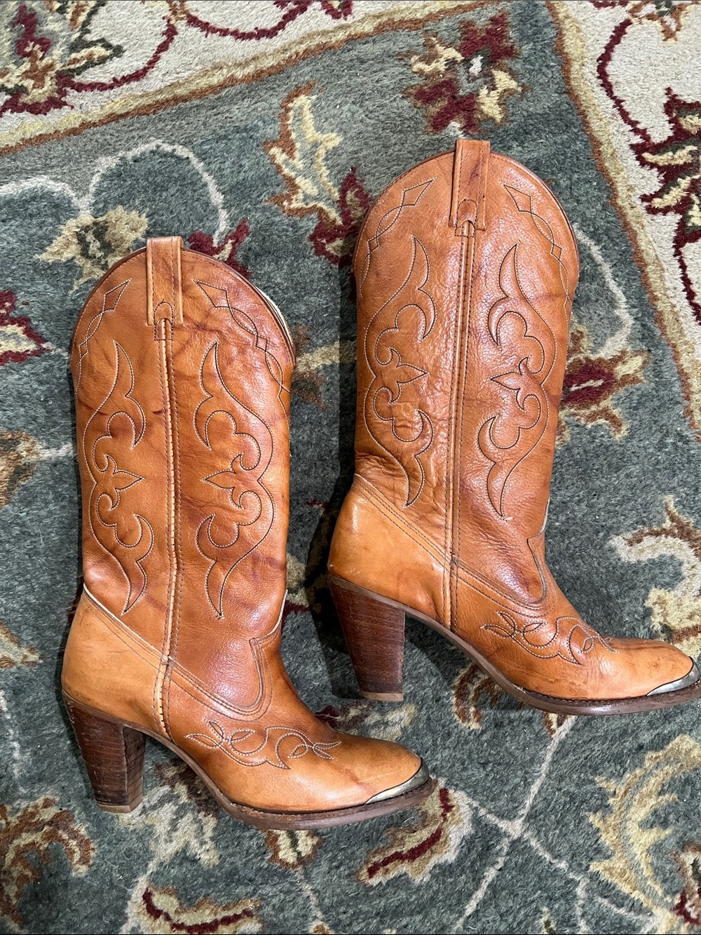 Acme Vintage Cognac Leather Western Heeled Boots